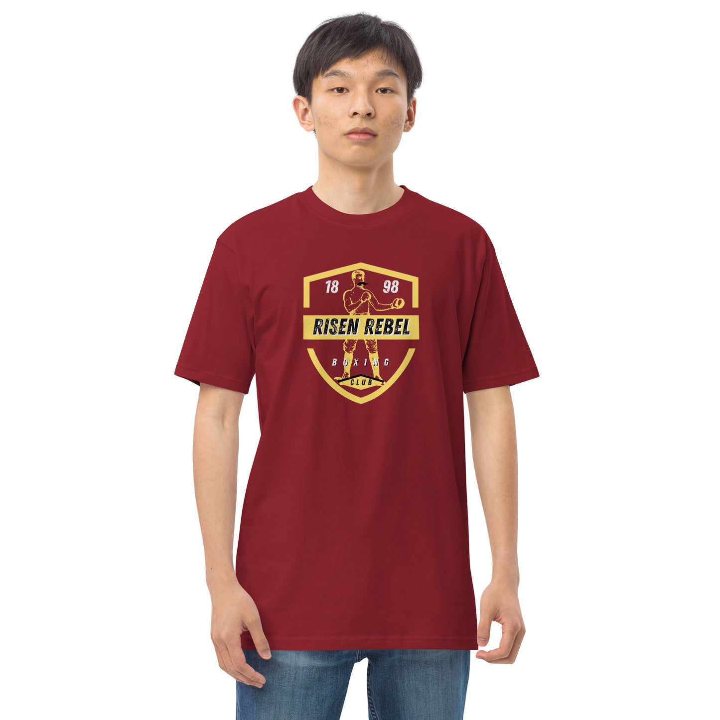 Risen Rebel Boxing Club Premium Men's Tee- Gld/Blk Club Emblem