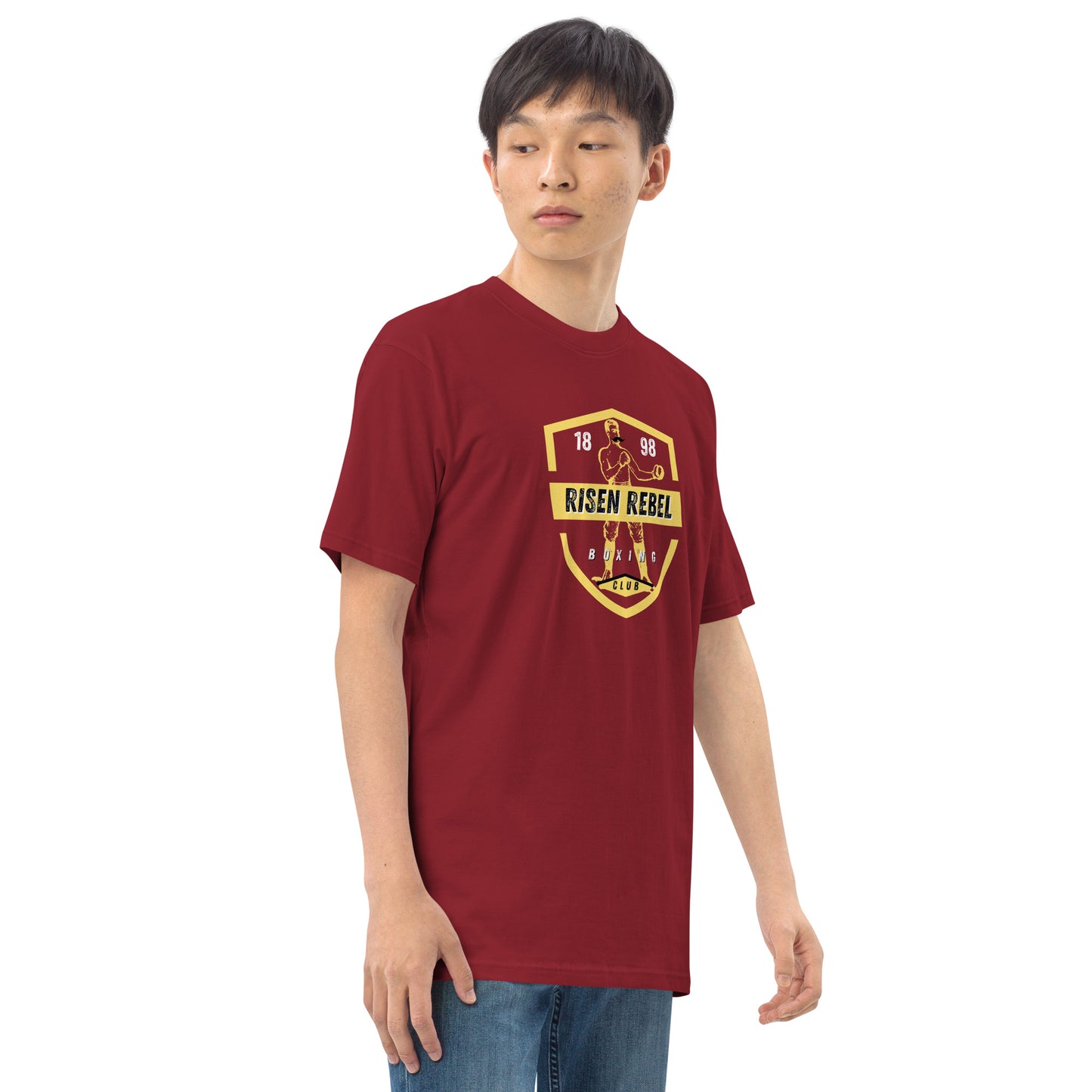 Risen Rebel Boxing Club Premium Men's Tee- Gld/Blk Club Emblem