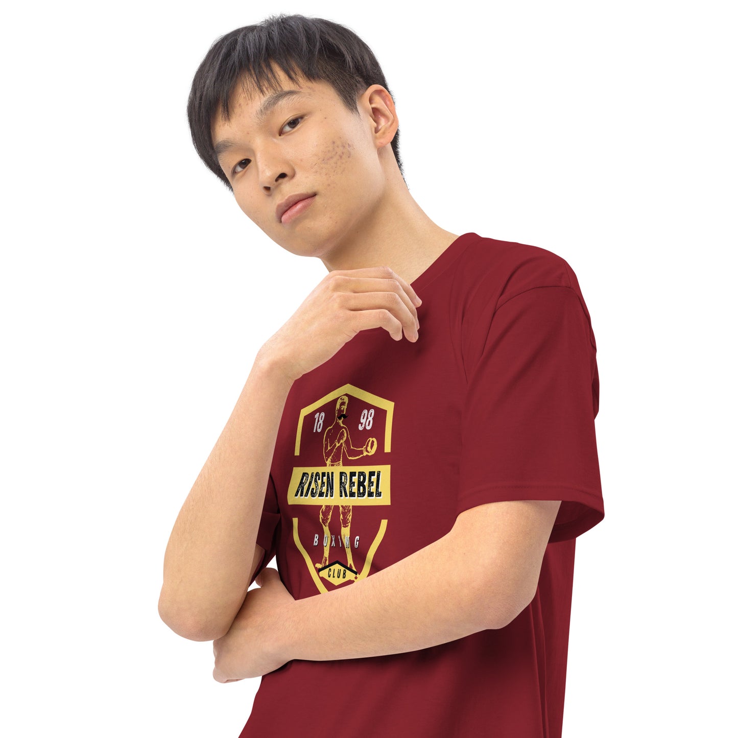 Risen Rebel Boxing Club Premium Men's Tee- Gld/Blk Club Emblem