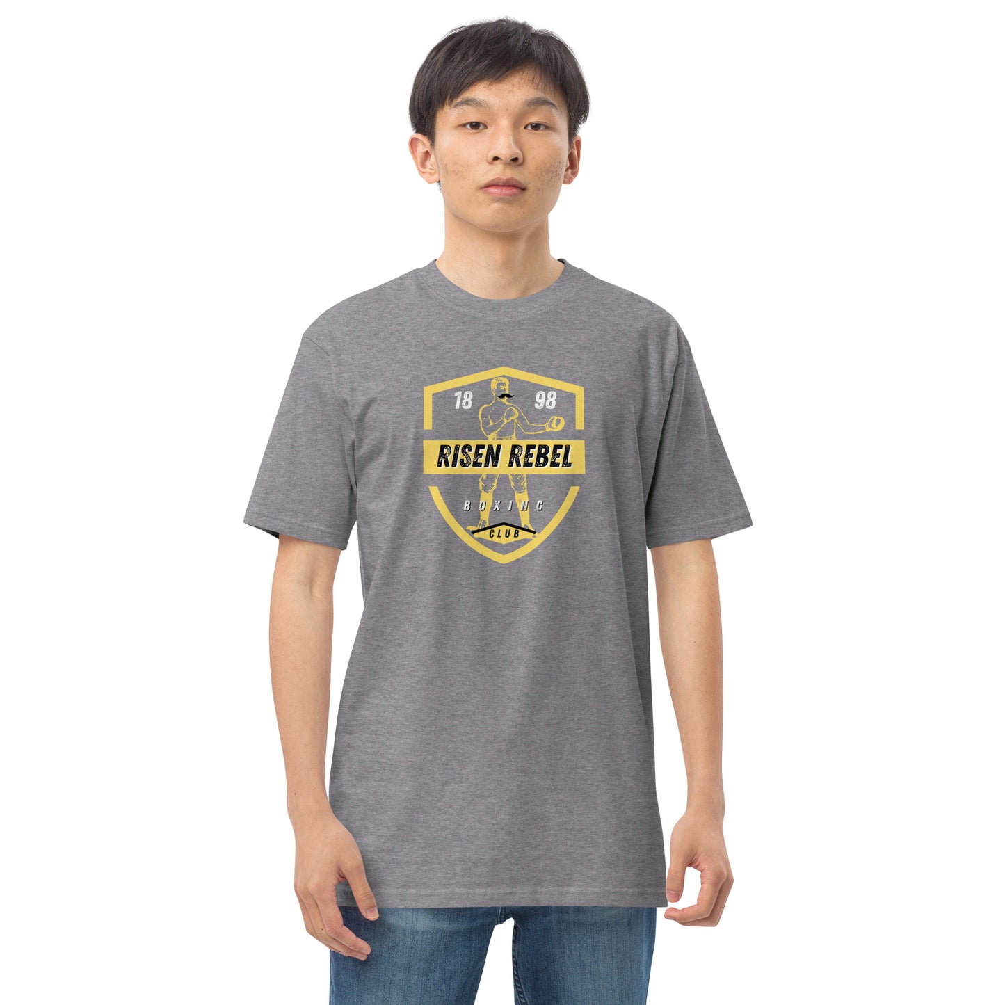 Risen Rebel Boxing Club Premium Men's Tee- Gld/Blk Club Emblem