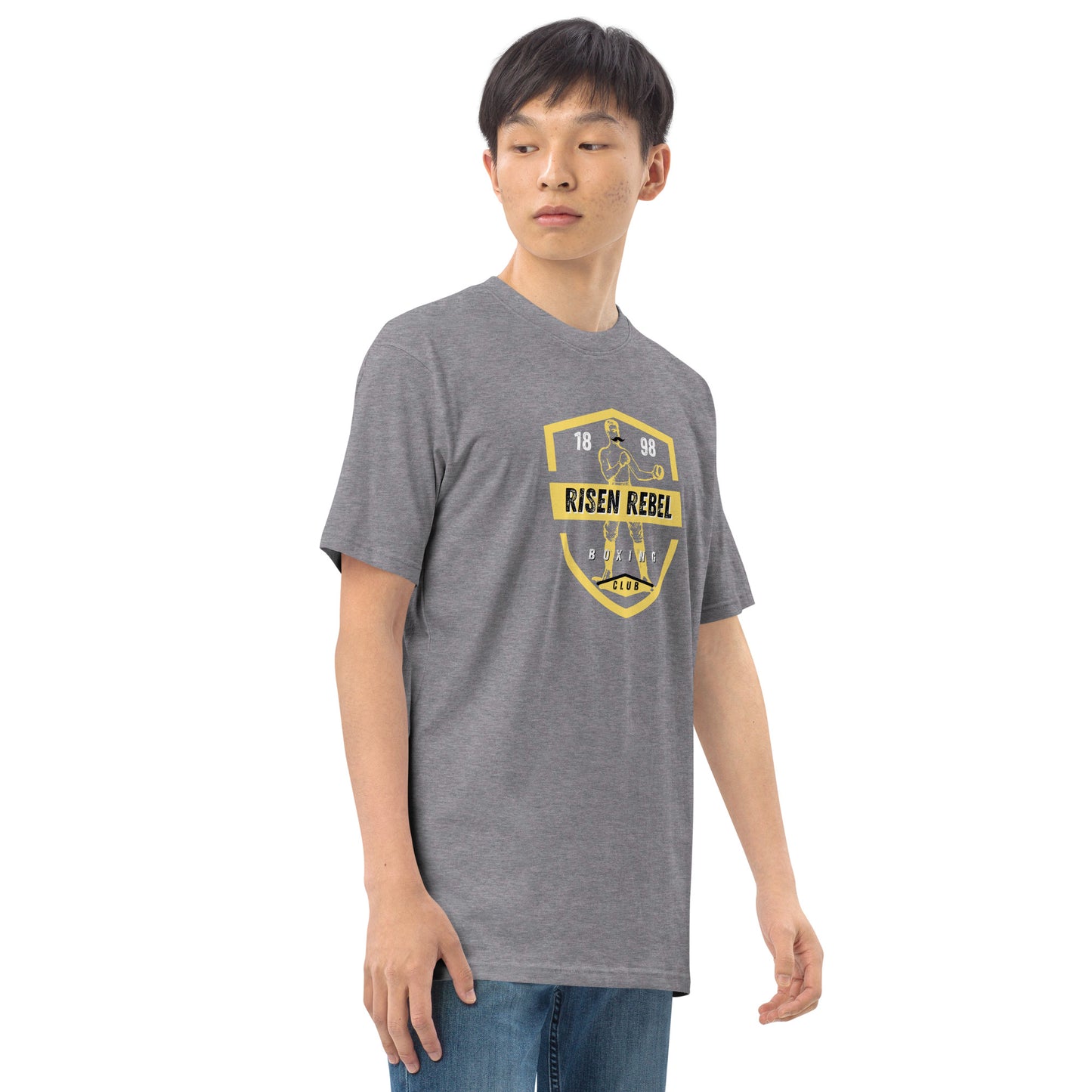 Risen Rebel Boxing Club Premium Men's Tee- Gld/Blk Club Emblem