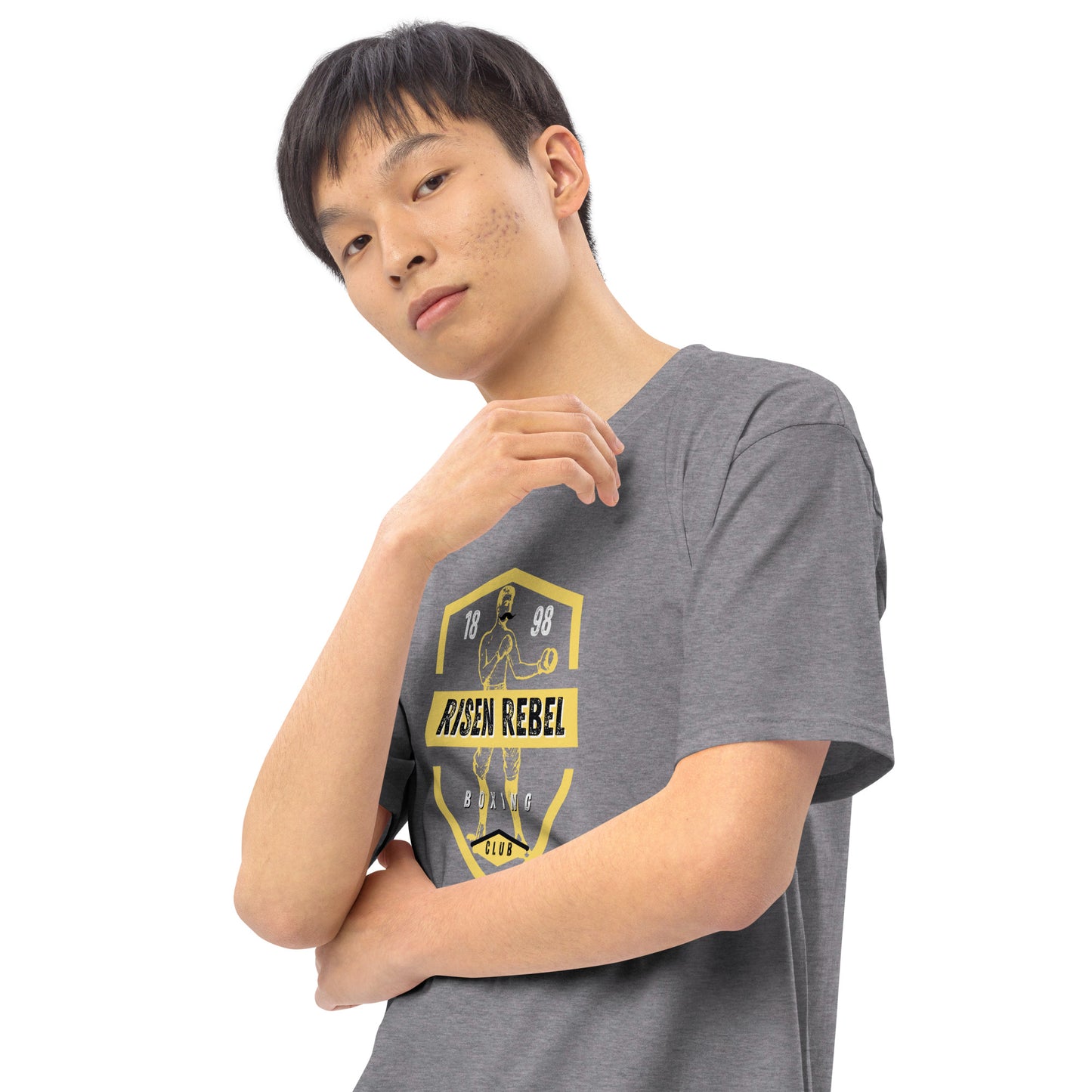 Risen Rebel Boxing Club Premium Men's Tee- Gld/Blk Club Emblem