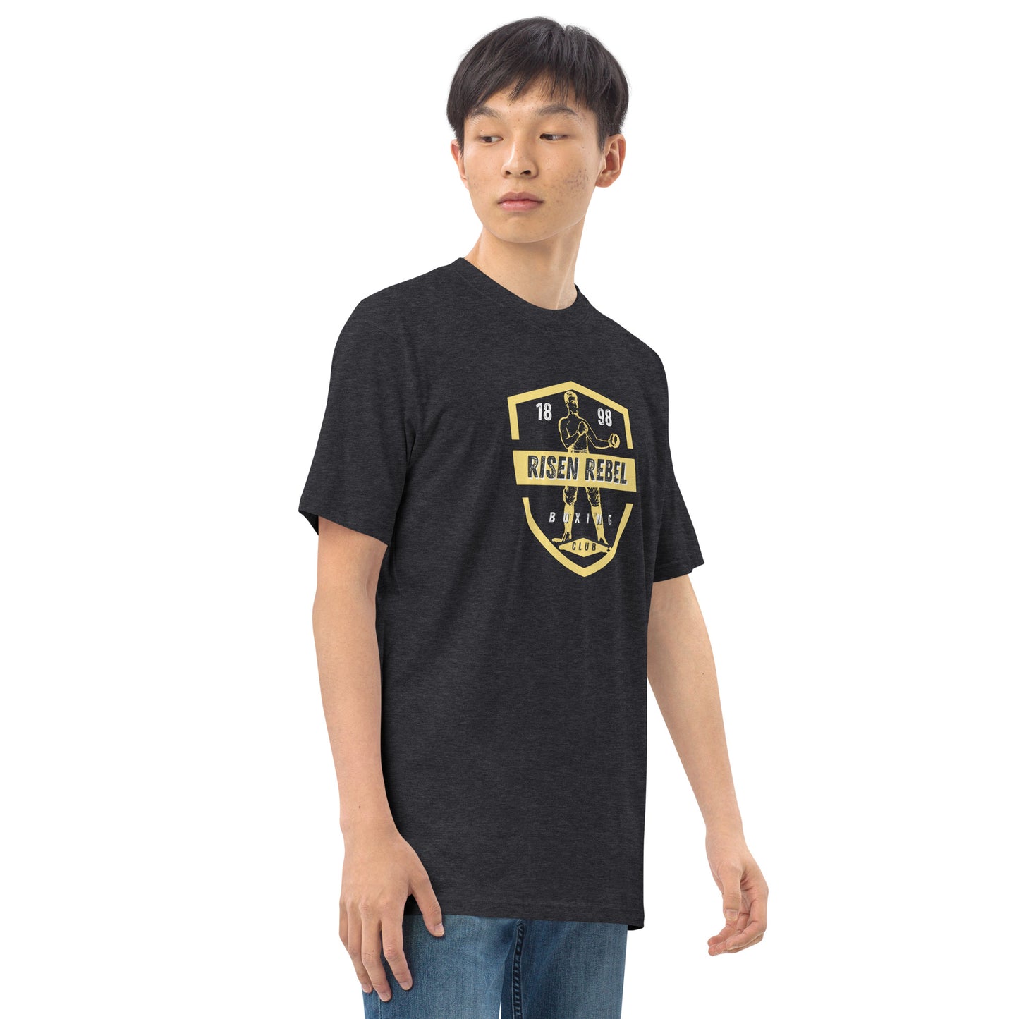 Risen Rebel Boxing Club Premium Men's Tee- Gld/Blk Club Emblem