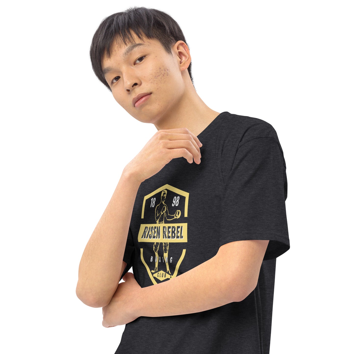 Risen Rebel Boxing Club Premium Men's Tee- Gld/Blk Club Emblem