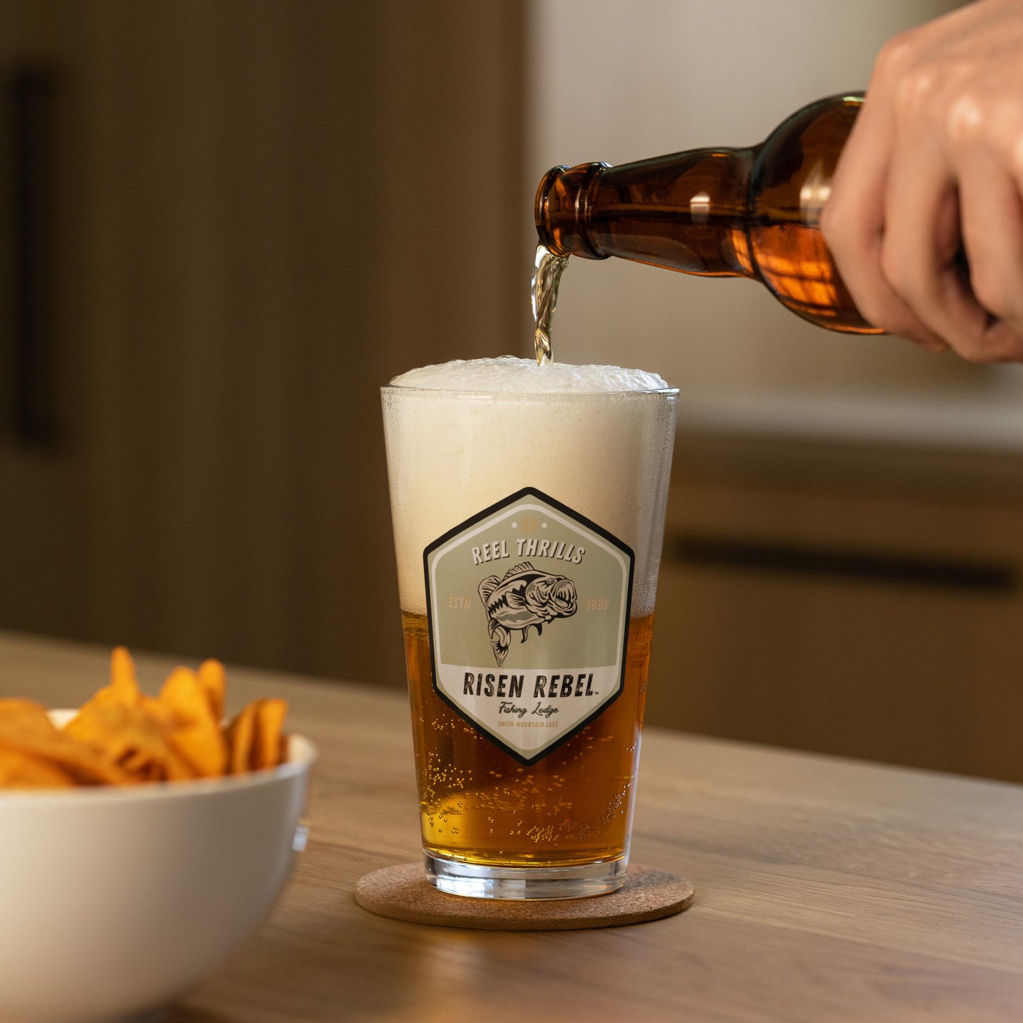 Risen Rebel Fishing Lodge Shaker Pint Glass- (1 in a set of 5)