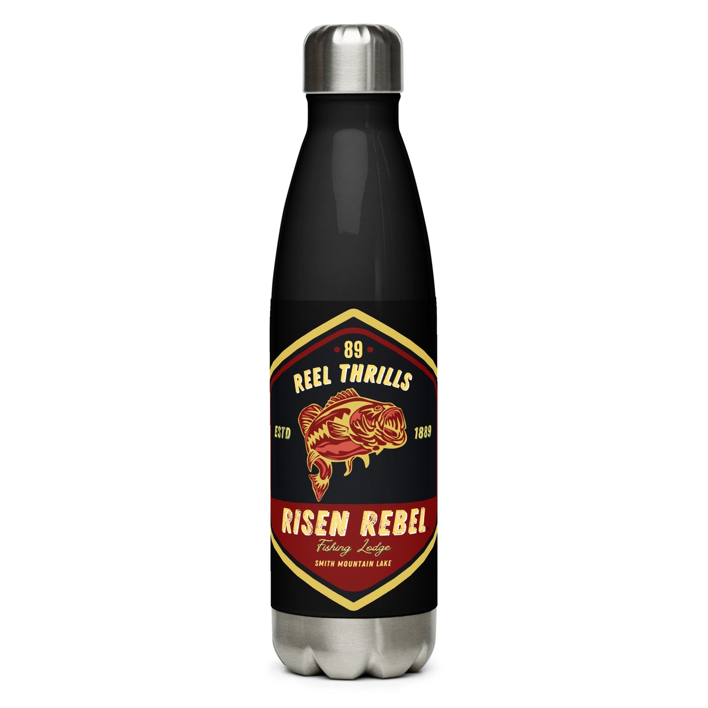 Rise Rebel fishing Lodge Stainless Steel Water Bottle- Bass Burg/Bla
