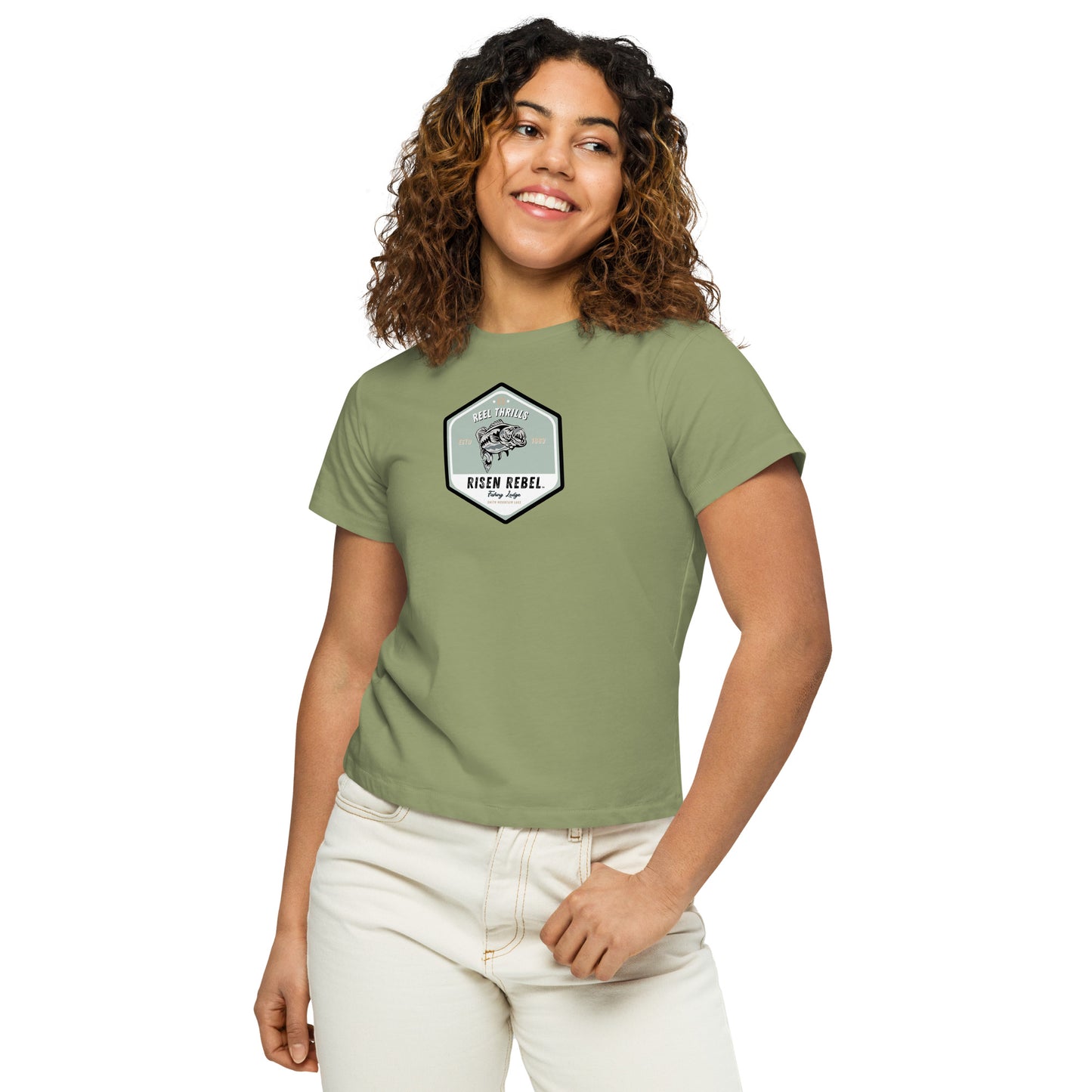Risen Rebel Fishing Lodge Women’s High-Waisted T-shirt