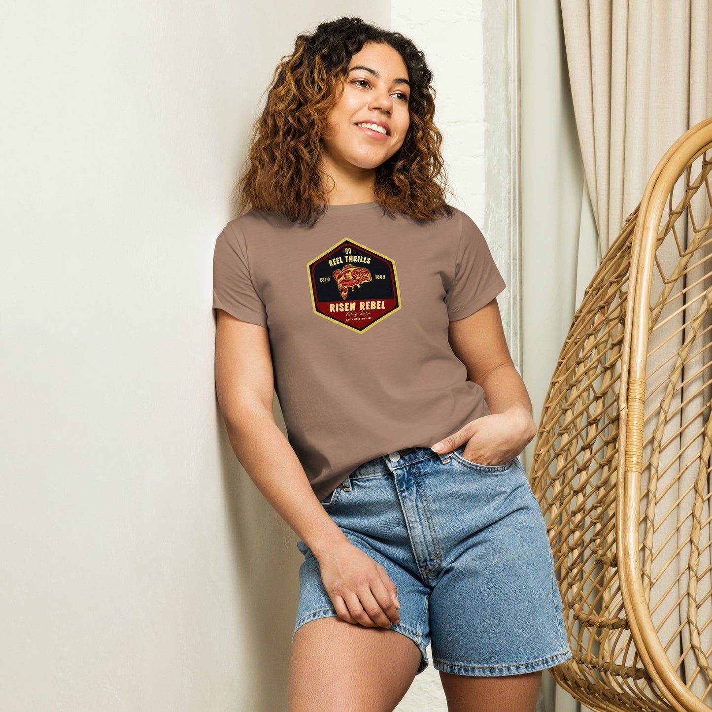 Risen Rebel Fishing Lodge Women’s High-Waisted T-Shirt- Bla/Bur