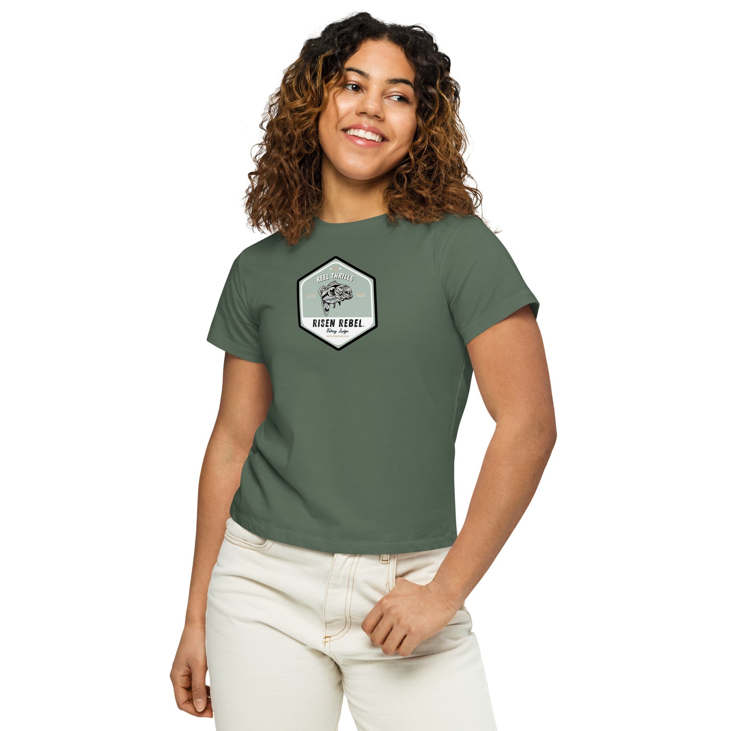 Risen Rebel Fishing Lodge Women’s High-Waisted T-shirt