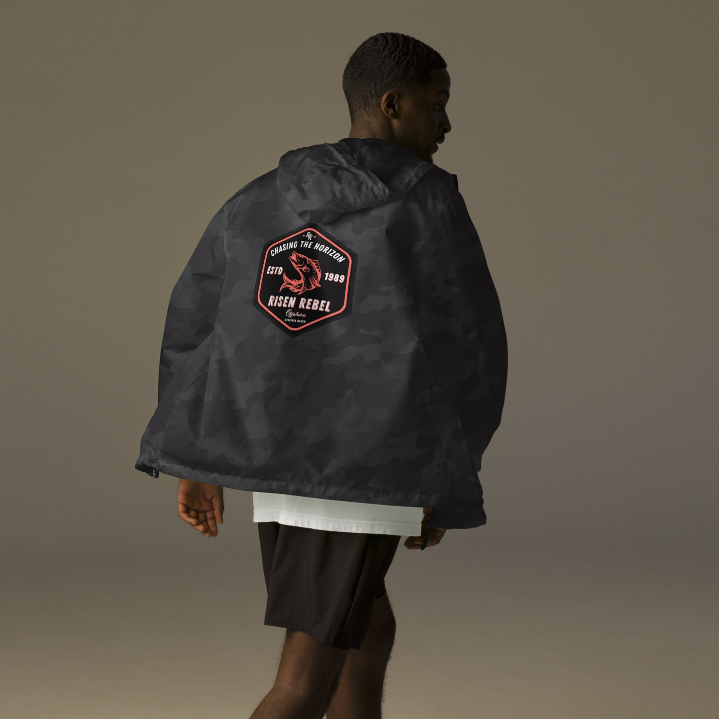 Risen Rebel Offshore Lightweight Zip Up Windbreaker- Black Camo