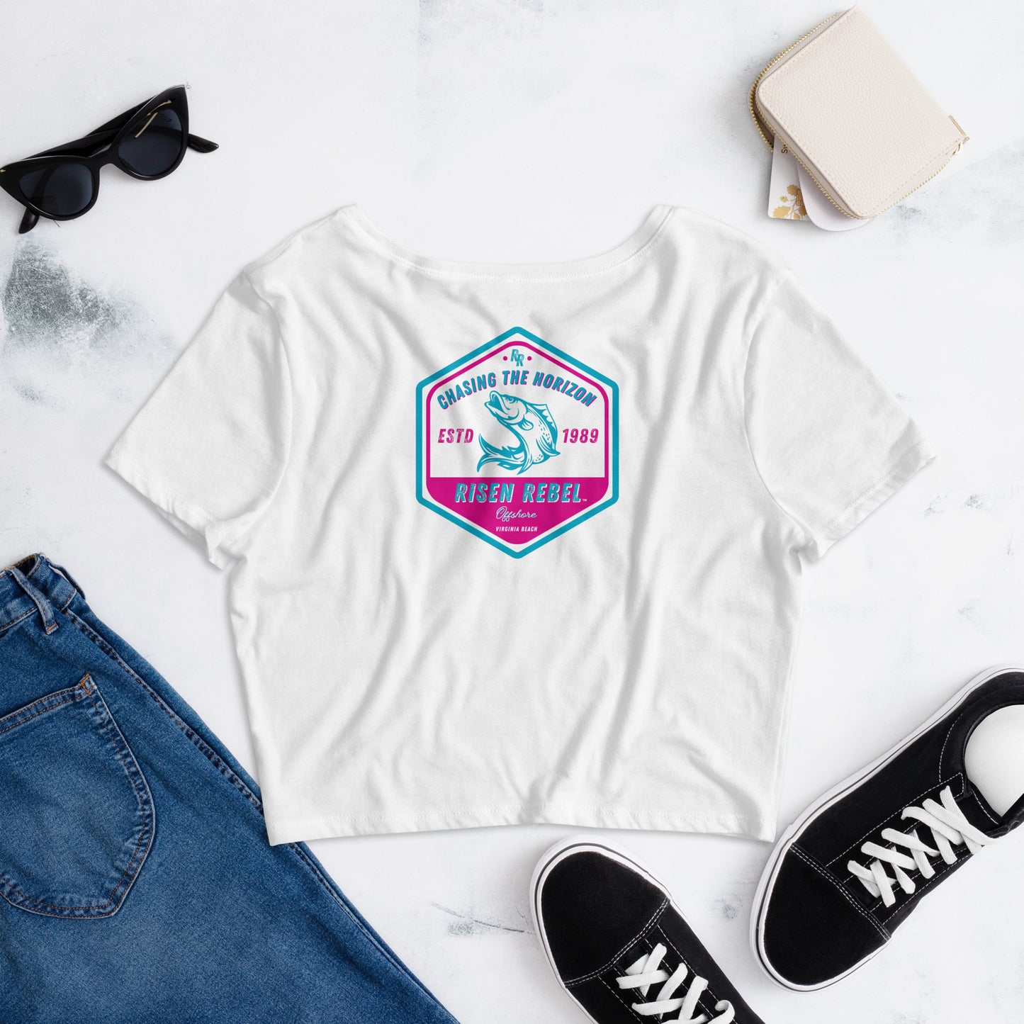 Risen Rebel Offshore Ladies Crop Top- White