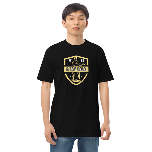 Risen Rebel Boxing Club Premium Men's Tee- Gld/Blk Club Emblem