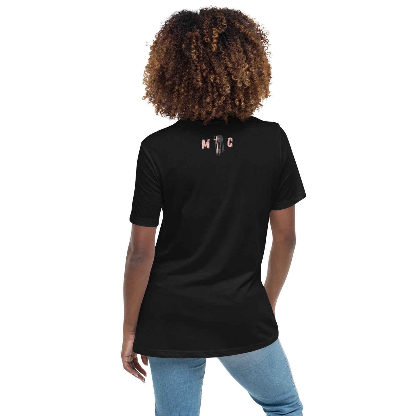 Risen Rebel MC Women's Relaxed T-Shirt; Coral/Brown Emblem
